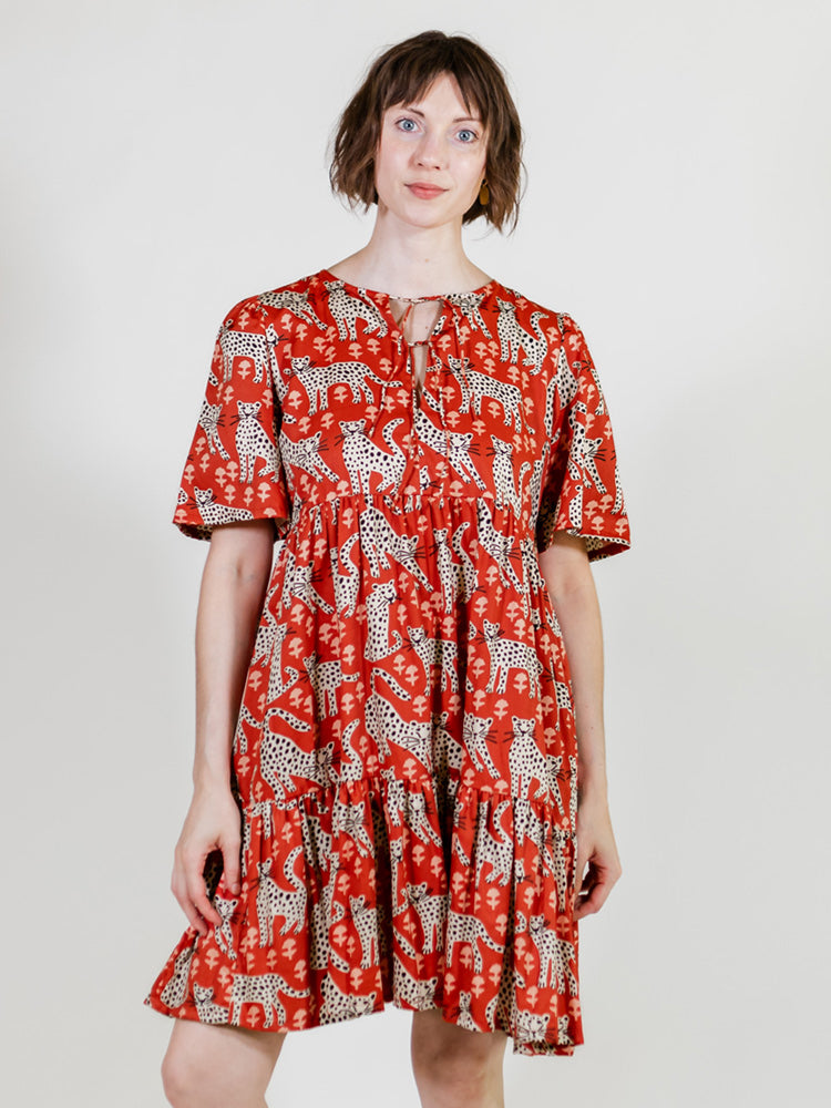 Adelaide Tiered Mini Dress - Poppy Leopard - Image 1
