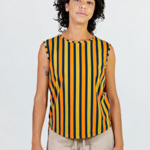 Millie Muscle Tee - Navy Chartreuse Stripe - Image 4