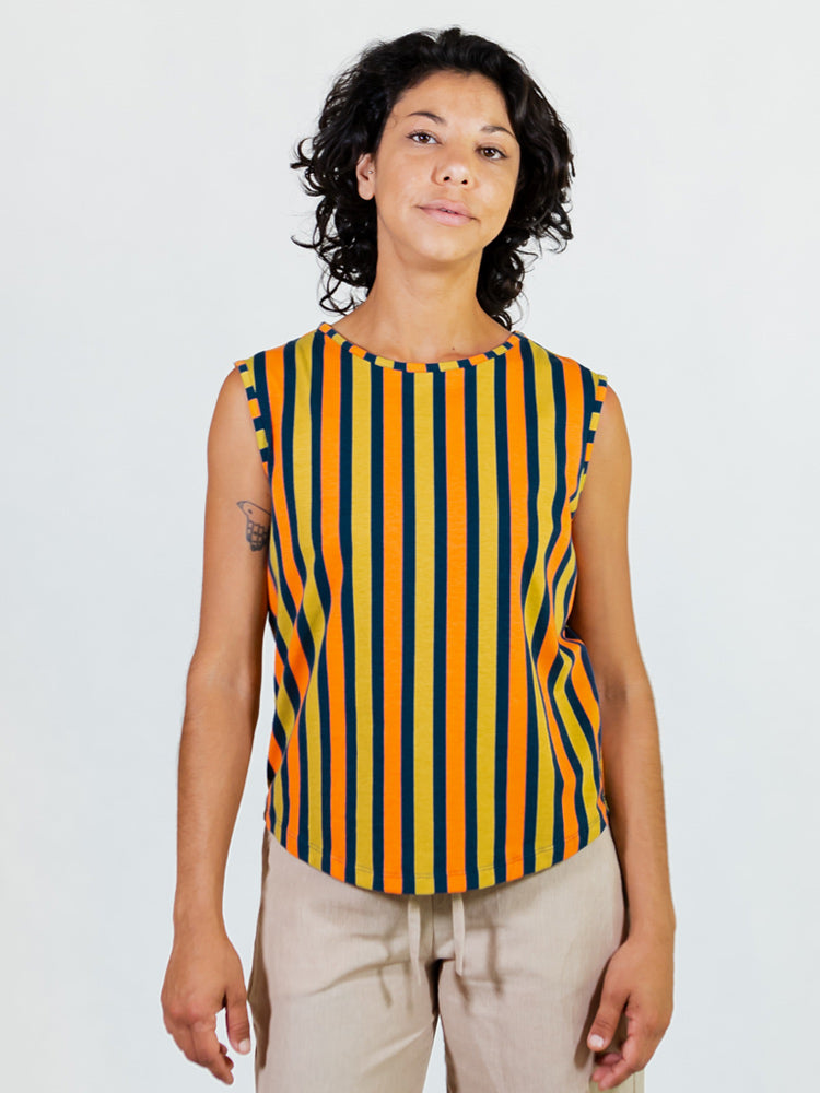 Millie Muscle Tee - Navy Chartreuse Stripe - Image 4