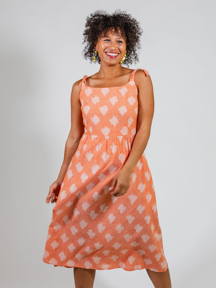 Provence Midi Dress - Peach Ikat - Image 6