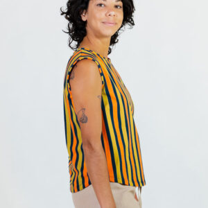 Millie Muscle Tee - Navy Chartreuse Stripe - Image 6