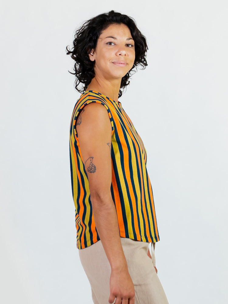 Millie Muscle Tee - Navy Chartreuse Stripe - Image 6