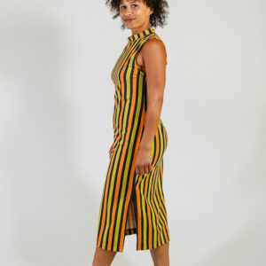 Maggie Mock Neck Dress - Navy Chartreuse Stripe - Image 5