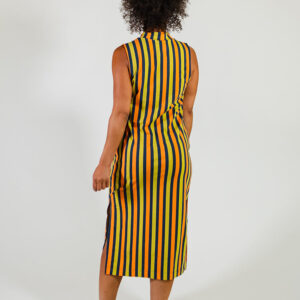 Maggie Mock Neck Dress - Navy Chartreuse Stripe - Image 9