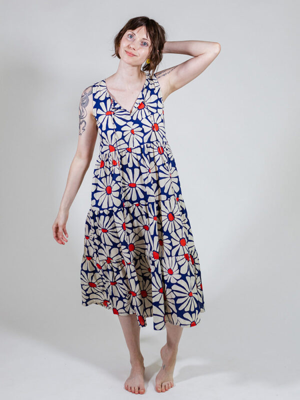 Thais Tiered Sleeveless Dress - Navy Floral - Image 2
