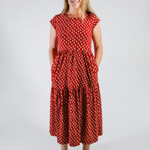 Tiered Jersey Dress - Micro Floral Red - Image 6