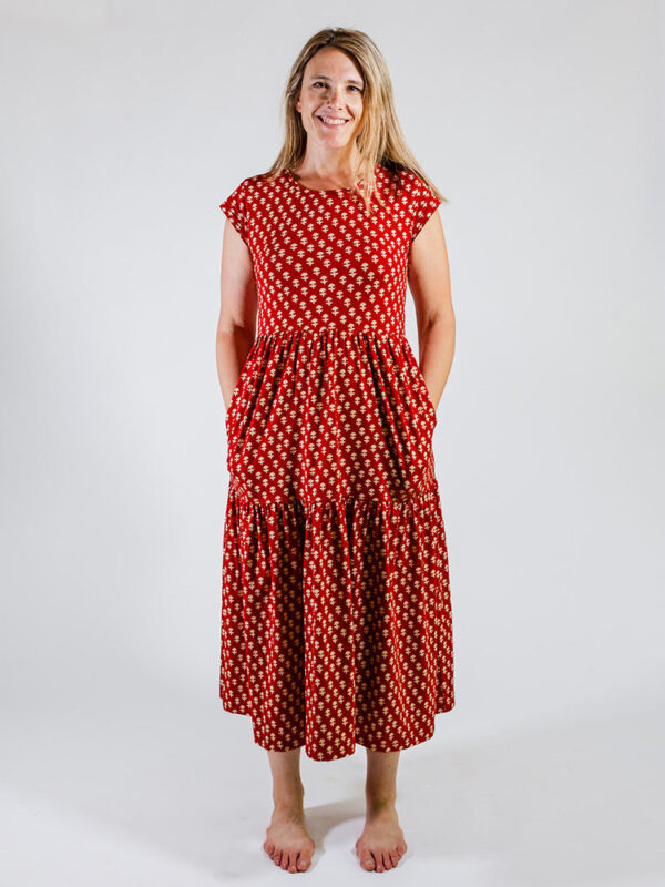 Tiered Jersey Dress - Micro Floral Red - Image 6