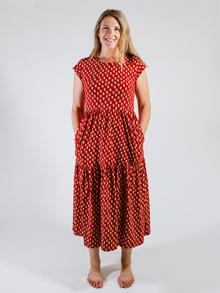 Tiered Jersey Dress - Micro Floral Red - Image 6