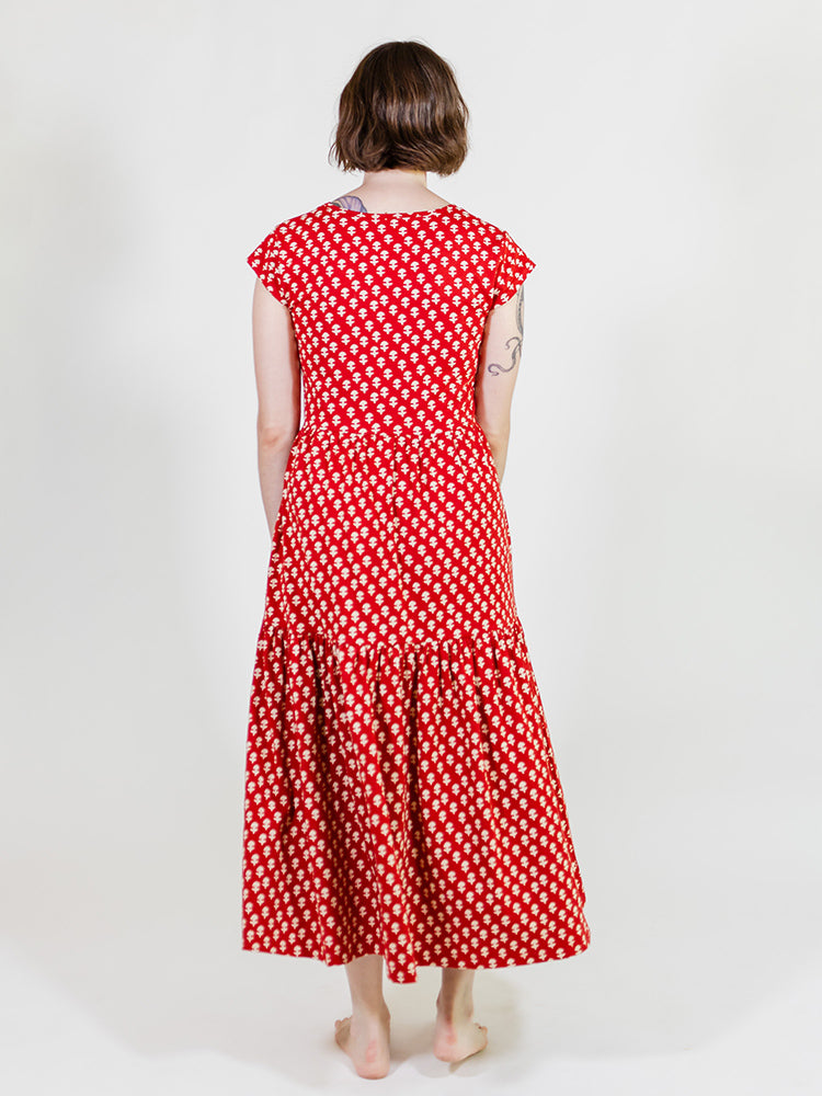 Tiered Jersey Dress - Micro Floral Red - Image 5