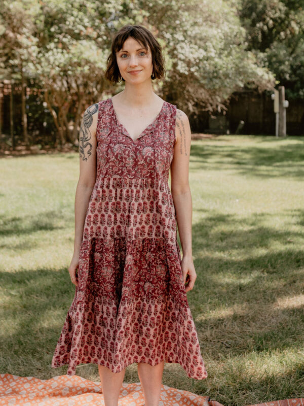 Thais Tiered Sleeveless Dress - Magenta Vine Floral - Image 12