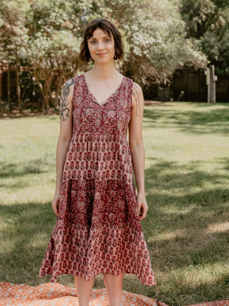 Thais Tiered Sleeveless Dress - Magenta Vine Floral - Image 12