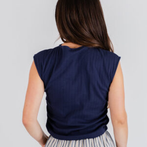Ruched Top - Navy Rib Knit - Image 6