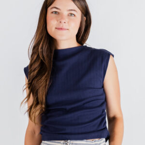 Ruched Top - Navy Rib Knit - Image 4