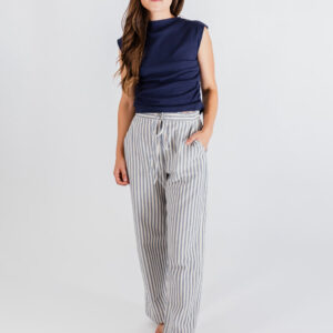 Emmy Drawstring Pant - Pinstripe Blue - Image 1