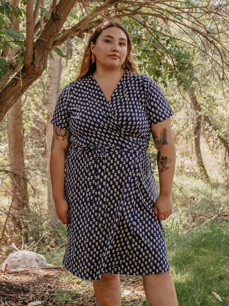 Katie Plus Size Wrap Dress - Micro Floral Navy - Image 1