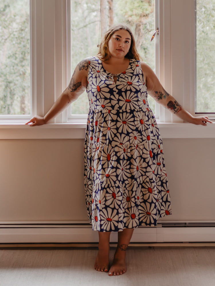 Thais Tiered Sleeveless Plus Size Dress - Navy Floral - Image 1