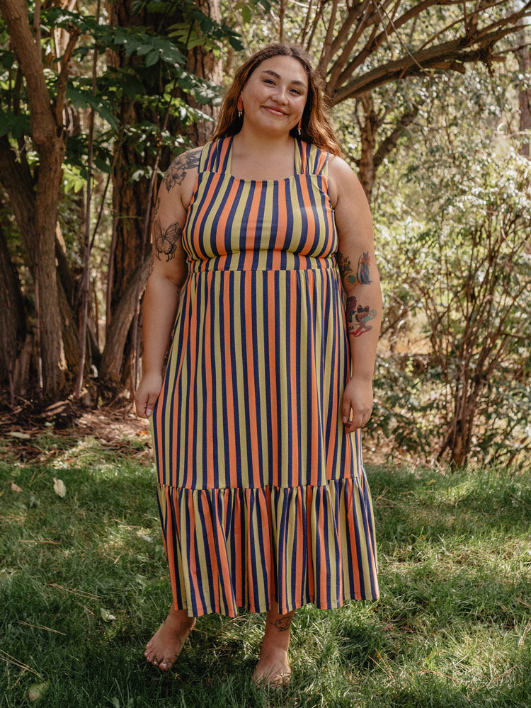 Opal Plus Size Dress - Navy Chartreuse Stripe - Image 3