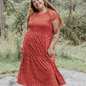 Tiered Jersey Plus Size Dress - Micro Floral Red - Image 1