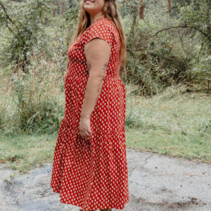 Tiered Jersey Plus Size Dress - Micro Floral Red - Image 2