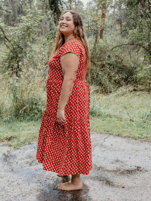 Tiered Jersey Plus Size Dress - Micro Floral Red - Image 2
