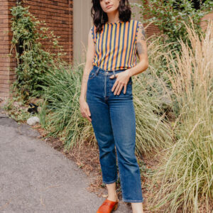 Millie Muscle Tee - Navy Chartreuse Stripe - Image 3