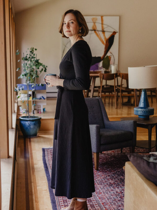 Katie Maxi Wrap Dress - Black Rib Knit - Image 6