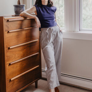 Emmy Drawstring Pant - Pinstripe Blue - Image 2