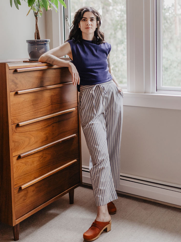 Emmy Drawstring Pant - Pinstripe Blue - Image 2