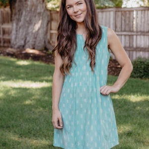 Pintucked Away Dress - Aqua Ikat - Image 1