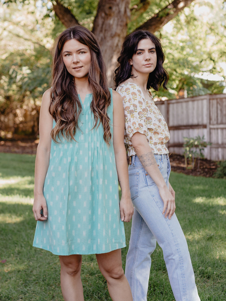 Pintucked Away Dress - Aqua Ikat - Image 4