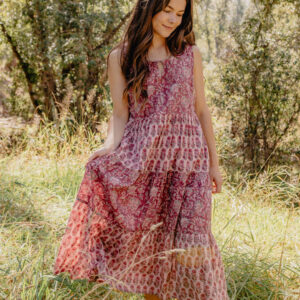 Thais Tiered Sleeveless Dress - Magenta Vine Floral - Image 7