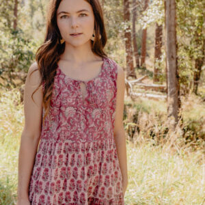 Thais Tiered Sleeveless Dress - Magenta Vine Floral - Image 14