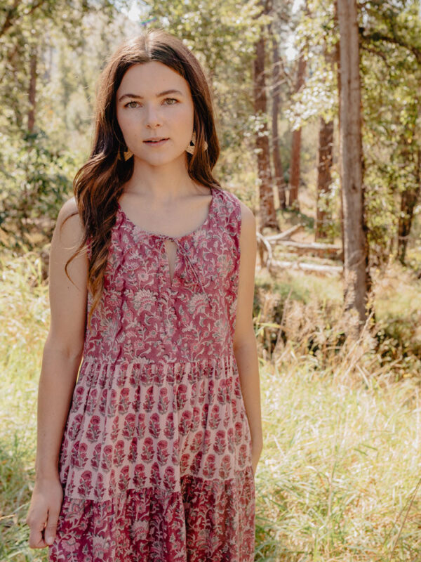 Thais Tiered Sleeveless Dress - Magenta Vine Floral - Image 14