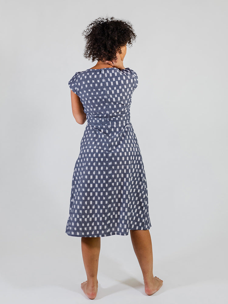 Vintage Pleat Dress - Blue Ikat - Image 4