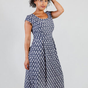 Vintage Pleat Dress - Blue Ikat - Image 5