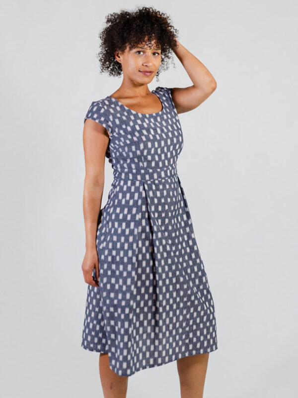 Vintage Pleat Dress - Blue Ikat - Image 5