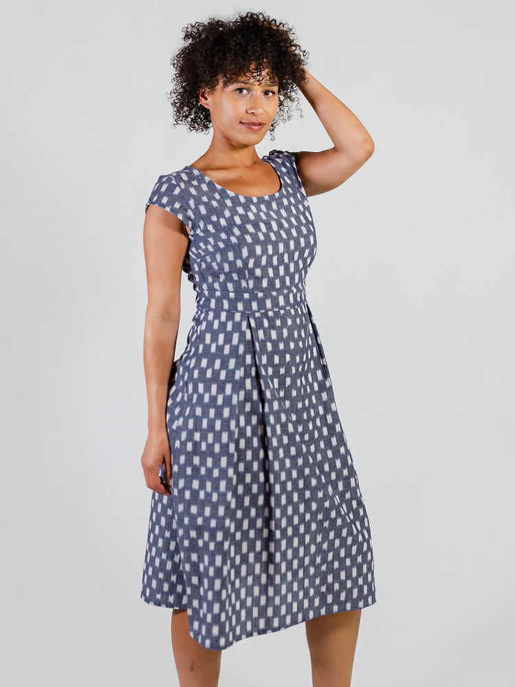 Vintage Pleat Dress - Blue Ikat - Image 5