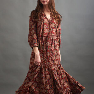 Britta Long Sleeve Tiered Dress - Red Floral - Image 4