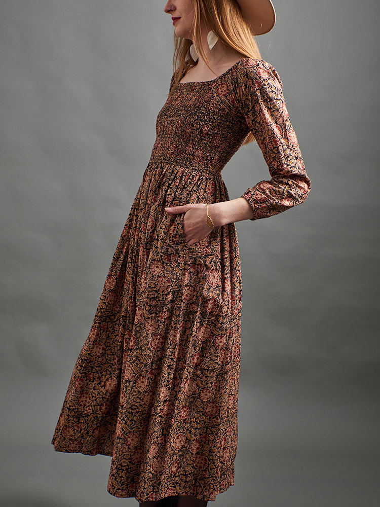 Hailee Smocked Midi Dress - Black Floral - Image 1