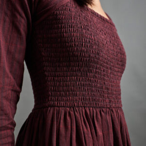 Hailee Smocked Midi Dress - Maroon Plaid - Image 3