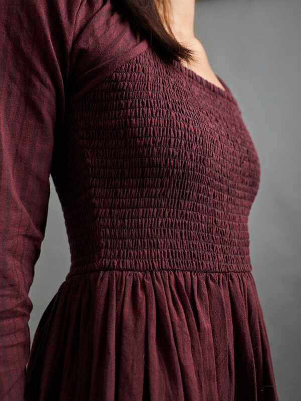 Hailee Smocked Midi Dress - Maroon Plaid - Image 3