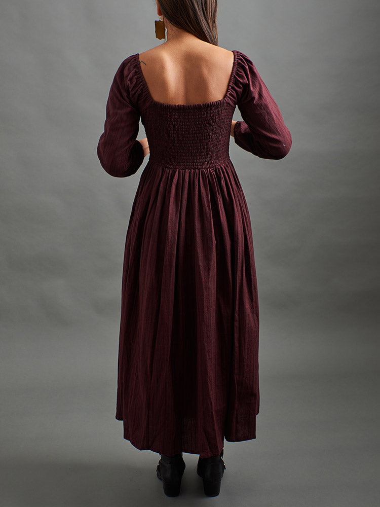 Hailee Smocked Midi Dress - Maroon Plaid - Image 4