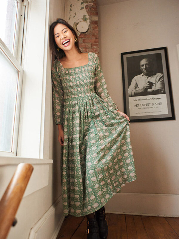 Hailee Smocked Midi Dress - Aegean Teal Floral - Image 6