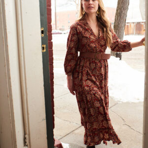 Britta Long Sleeve Tiered Dress - Red Floral - Image 5