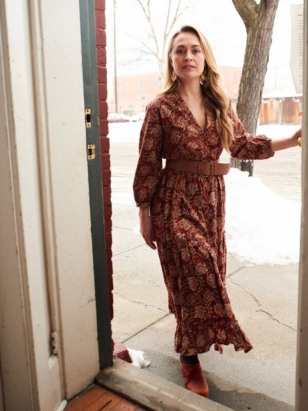 Britta Long Sleeve Tiered Dress - Red Floral - Image 5