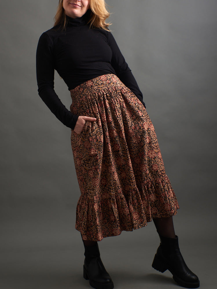 Mila Midi Skirt - Black Floral - Image 1