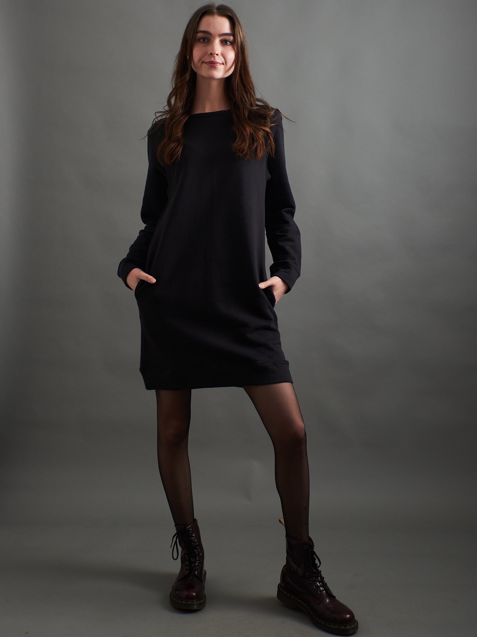 Sweatshirt Dress - Black Loop Knit - Image 1