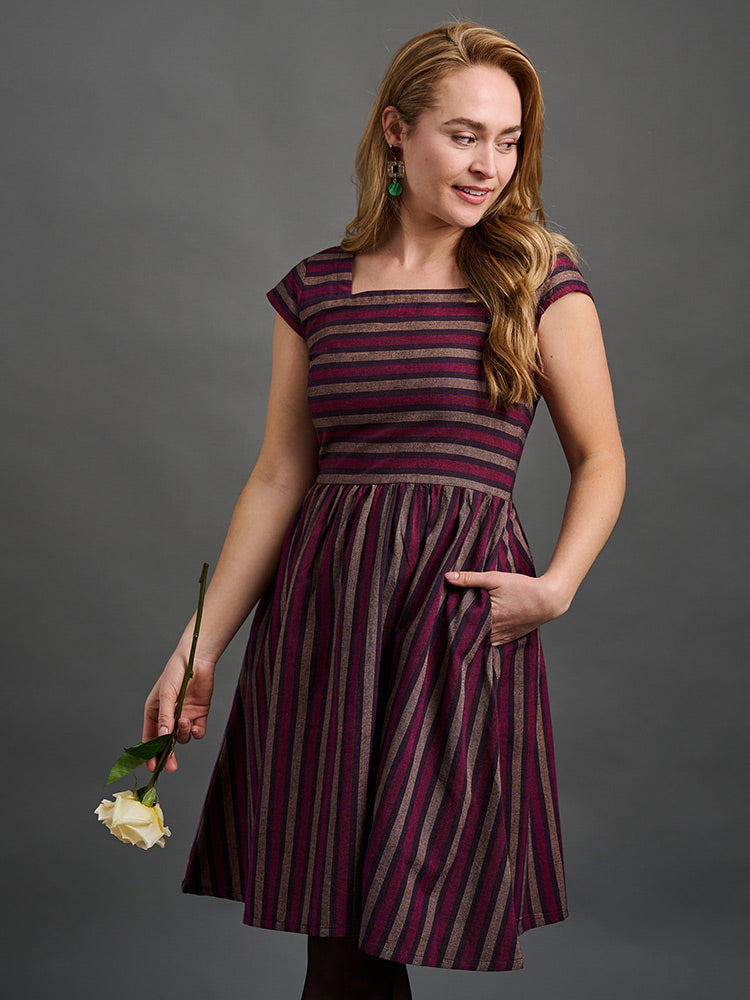 Rupi Square Neck Dress - Berry Stripe - Image 1
