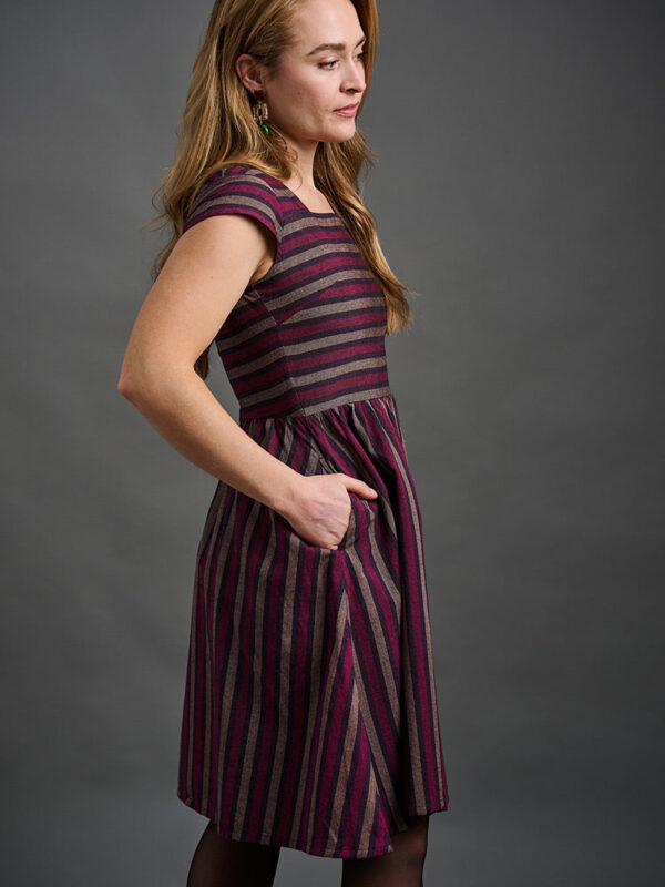 Rupi Square Neck Dress - Berry Stripe - Image 2
