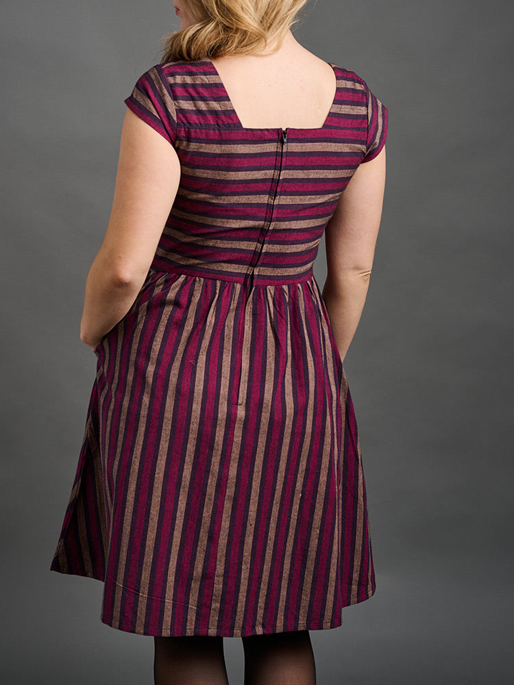 Rupi Square Neck Dress - Berry Stripe - Image 4